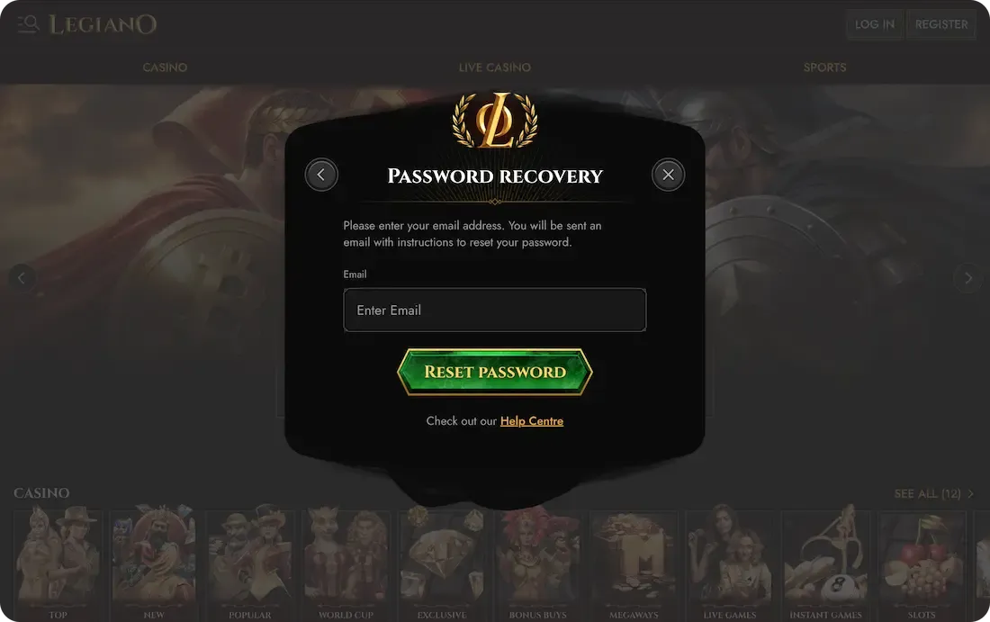 legiano casino forget password