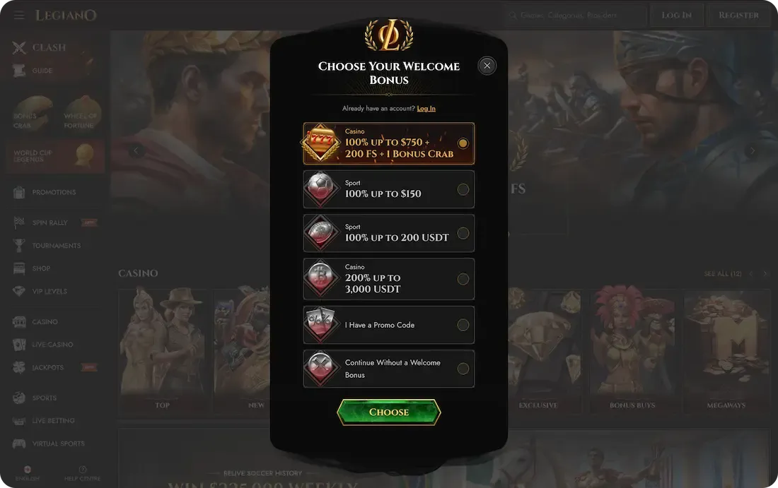 legiano casino welcome bonus
